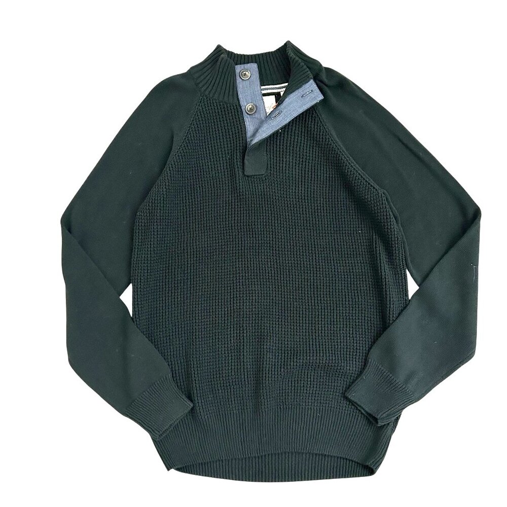 Weatherproof Vintage Men's Size M Green Knit Pullover Sweater 3 Button Mock Neck